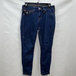 True Religion Jeans Womens 28” Waist Blue Cotton Blend Legging Logo